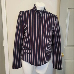 BANANA REPUBLIC Cotton Striped Full Zipper Closure Lined Bow Neck Blazer(10)